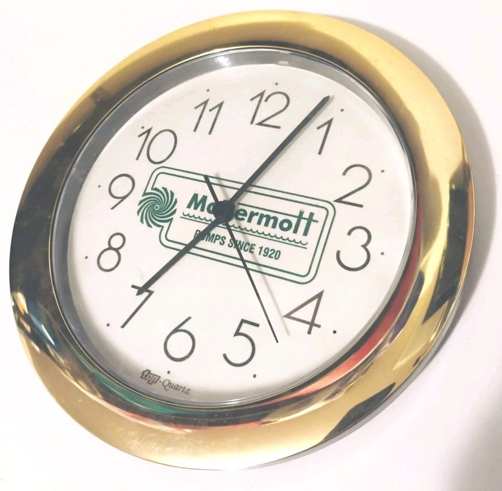 Mcdermott Pumps Advertising Analog Clock Gold Trim