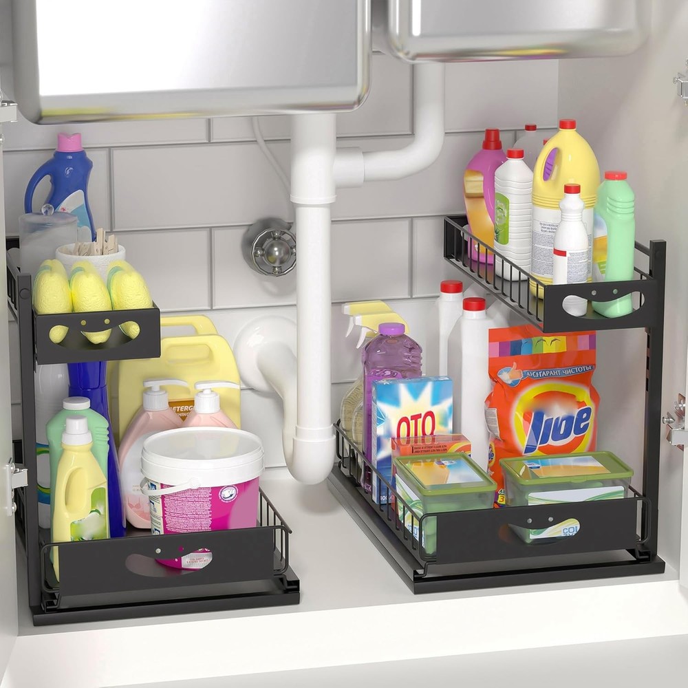 Under Sink Organizer W/ Pull-Out Drawers,Kitchen Sink Organizer,2 Tier Bathroom