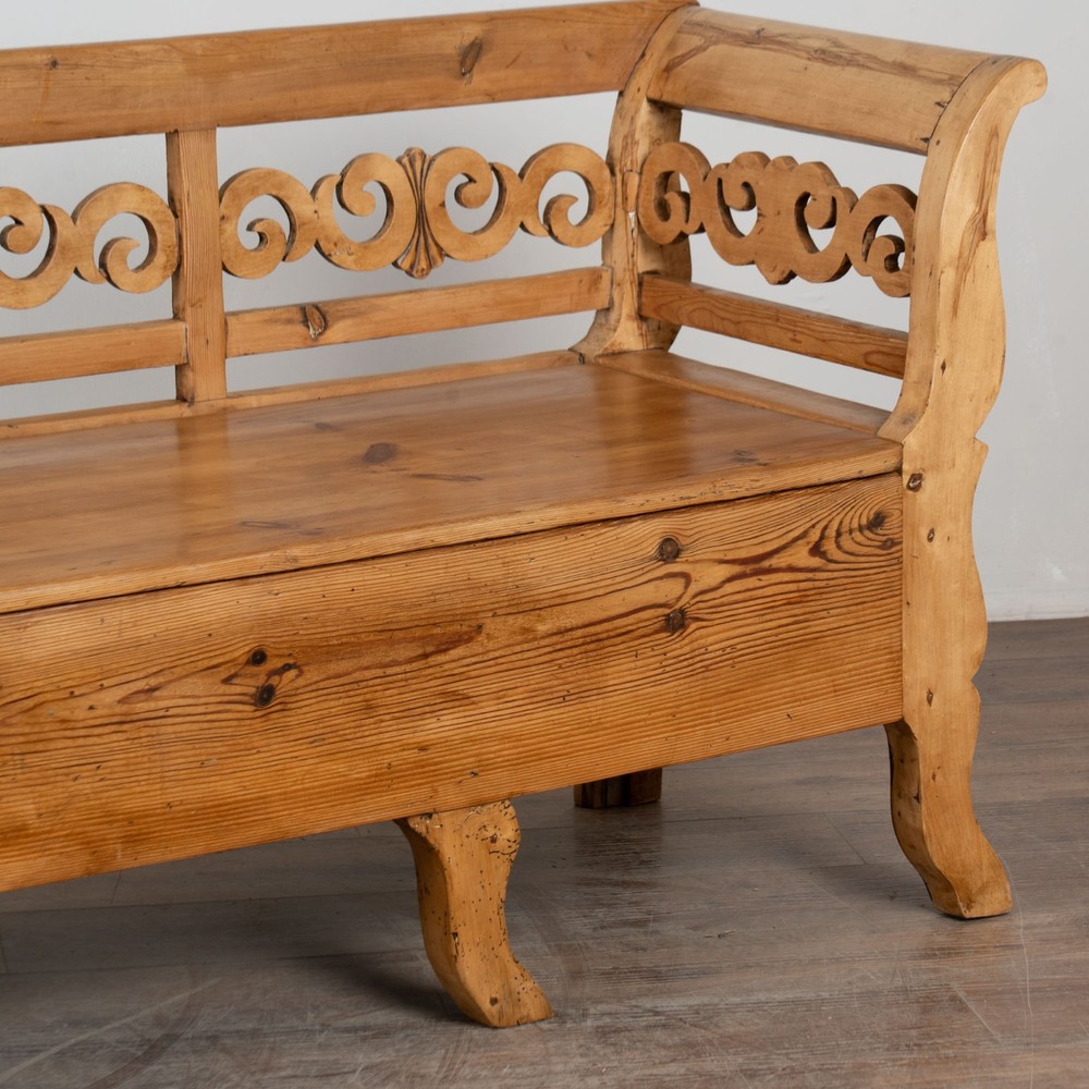 19th Century Swedish Pine Bench with Storage