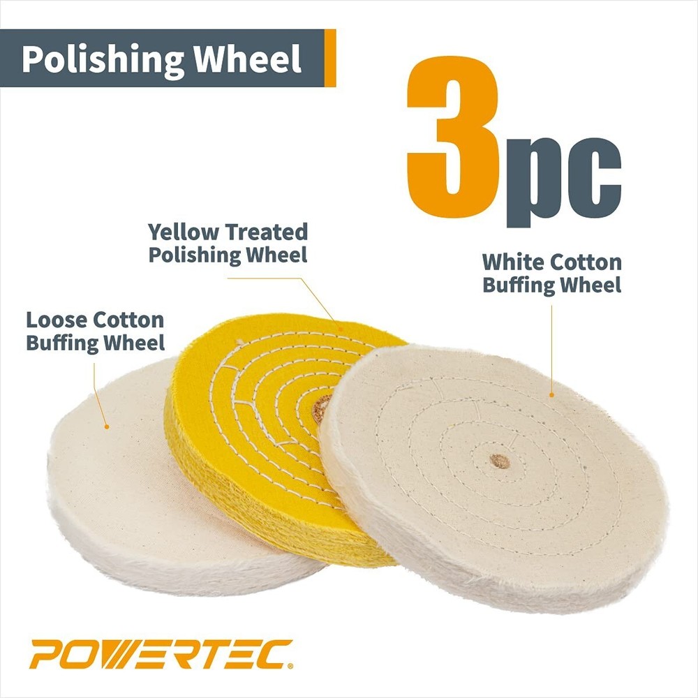 POWERTEC 6" Bench Grinder Buffing Wheel Kit w/ 3pcs Polishing Compound Set