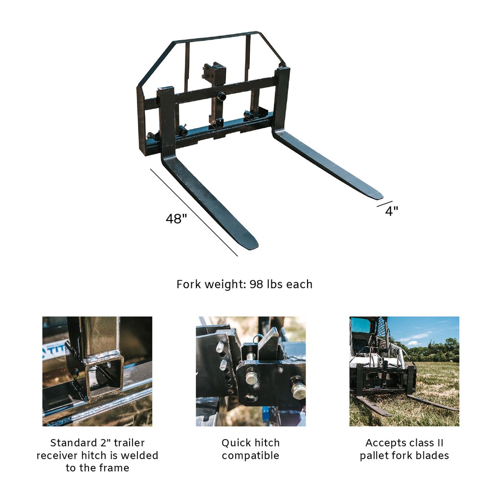 Titan Pallet Fork Frame Attachment with 48" Fork Blades, Fits Cat 1 & 2