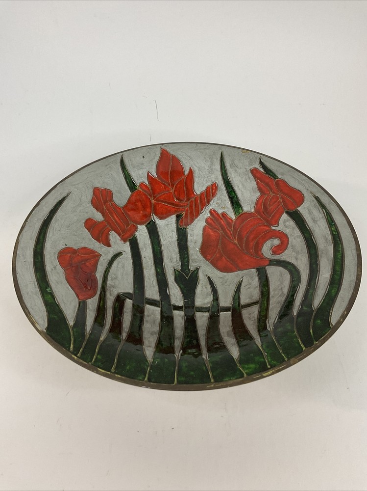 Brass Enamel Vintage Decorative Hand Painted Bowl