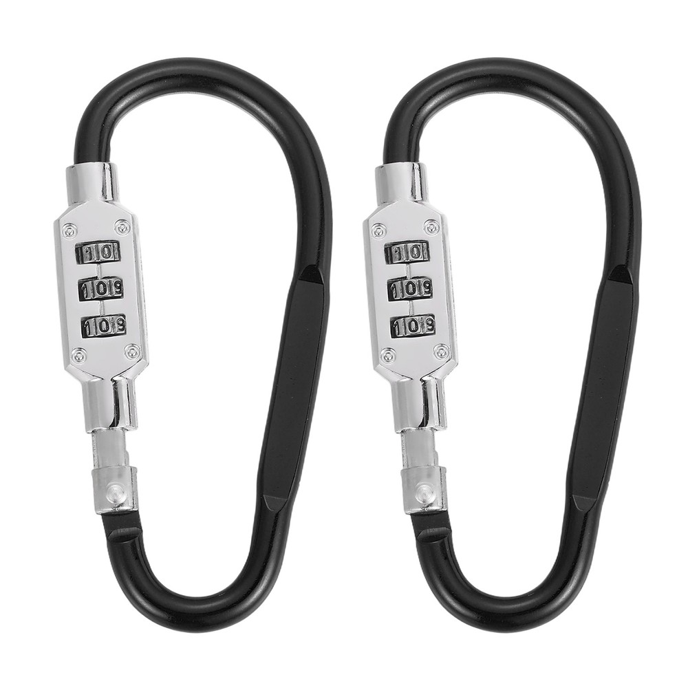 2 Pcs 3.8" x 1.8" D-Shaped 3-Digit Code Combination Lock D-Ring Clip, Black