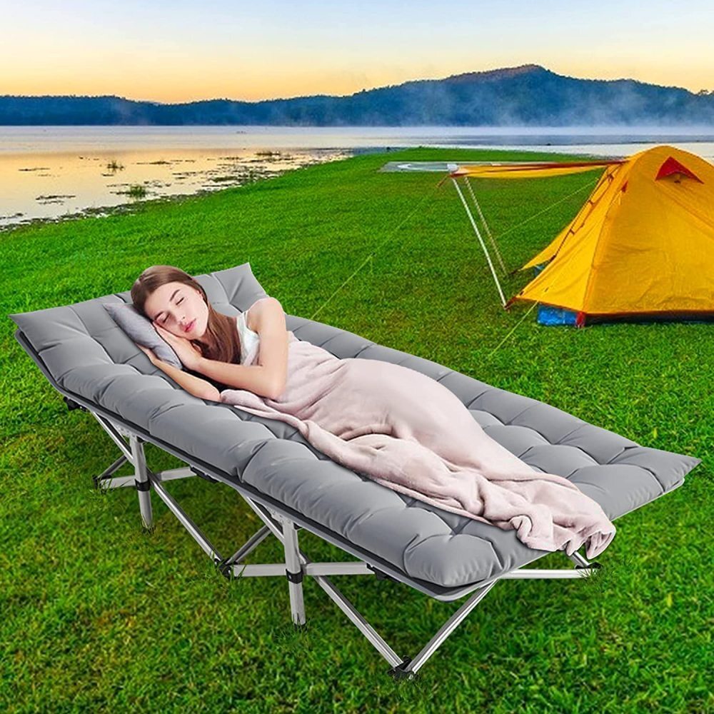 MOPHOTO Camping Cot with Thick Pad Camping Bed Folding Cot 600LBS(Max Load)