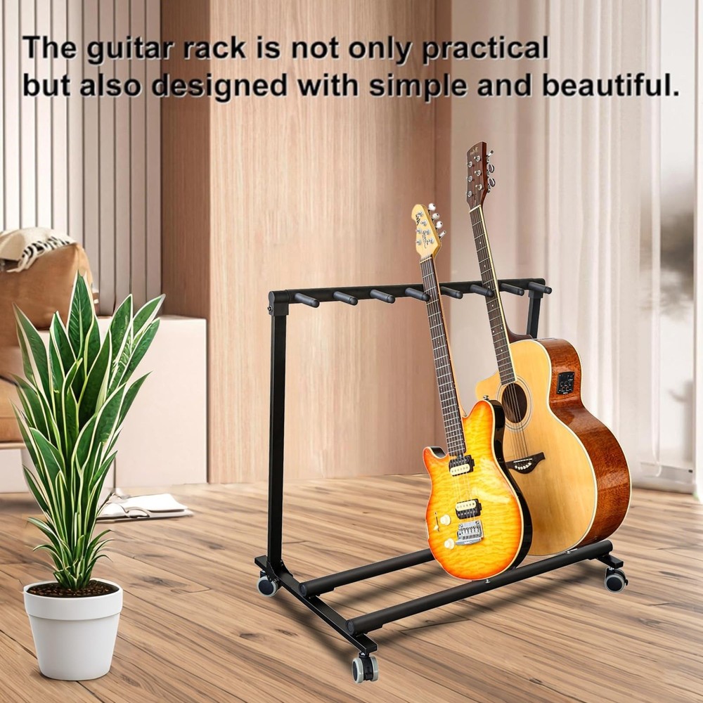 Foldable Guitar Stand Rack with Wheels 7 Holders Multi Guitar Display XL Pro