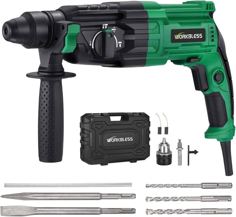 1 Inch Sds-Plus Rotary Hammer Drill, 8Amp, 3.0J 4 Functions Variable Speed Hamme