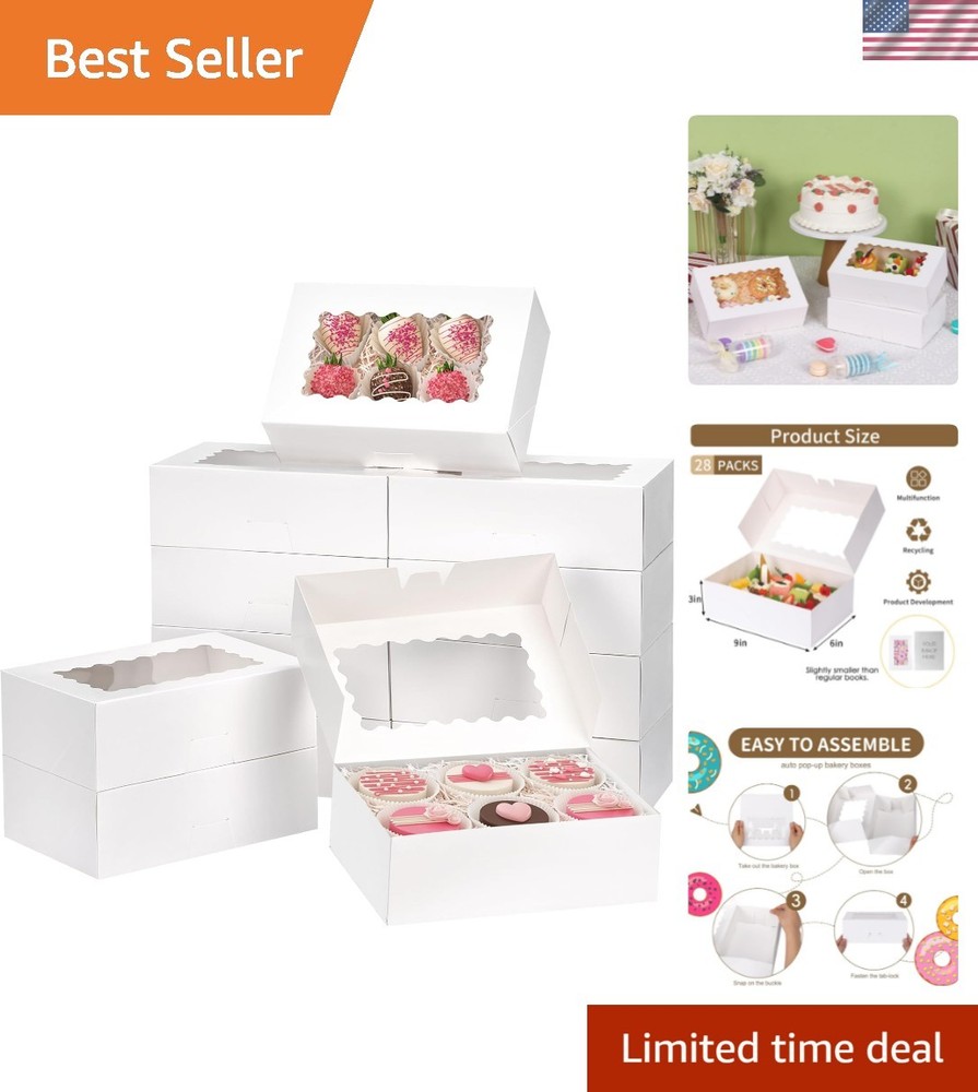 Stylish 28 Pack Cookie Boxes - Clear Window, Easy Assembly for Elegant Displays