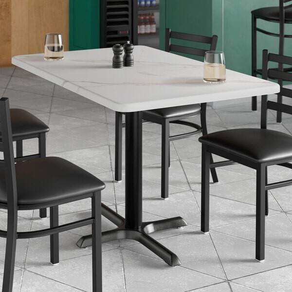 30" x 48" Rectangular Restaurant Table Top with White Marble Laminate Top Finish