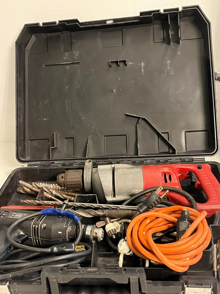 Milwaukee Hammer Drill, Black & Decker Drill + 18 Drill Bits/Tools + DeWalt Case