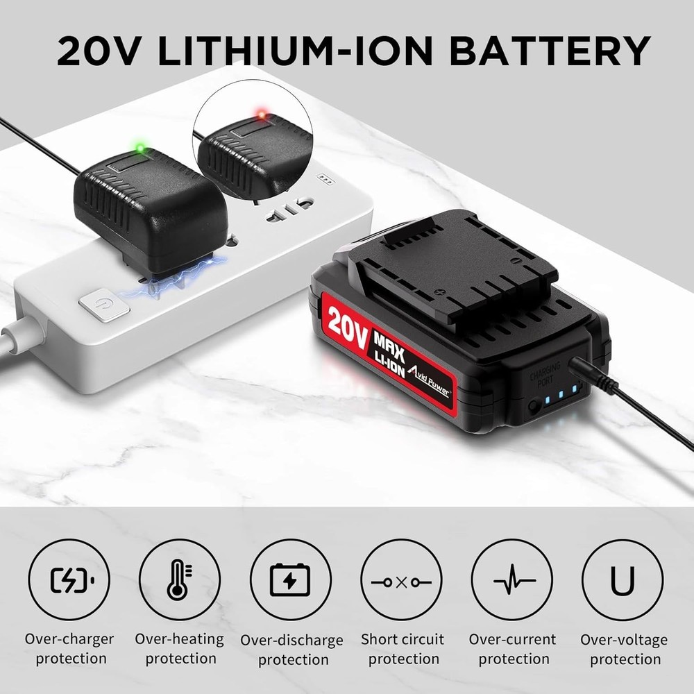 Lightweight 20V Cordless Drill with Variable Speed & LED Light - Complete Set