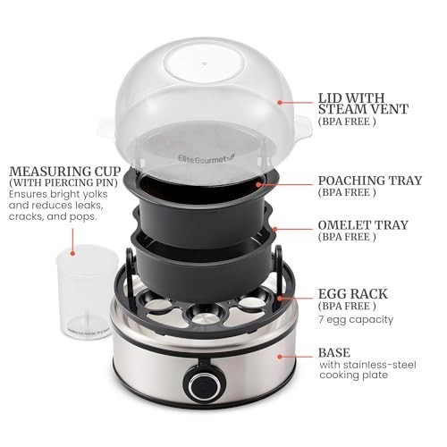 7-Egg Capacity Easy Egg Cooker - Soft, Medium, Hard-Boiled, Omelets, Poached, Au