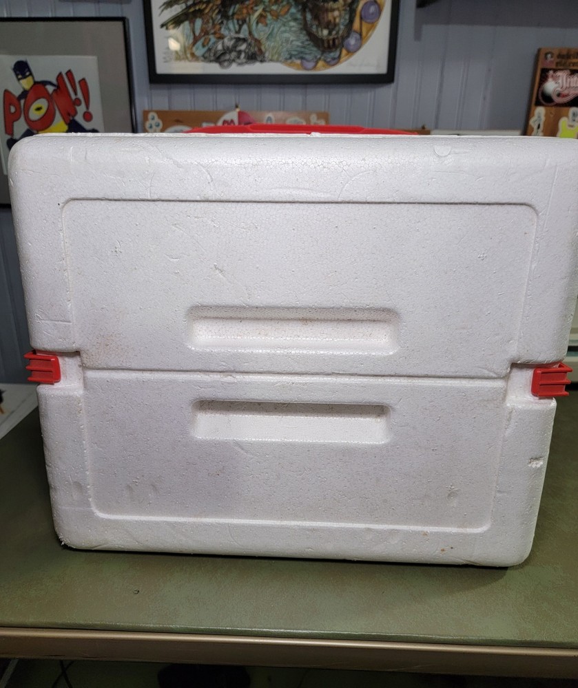 Vintage Red Dog Styrofoam Cooler.