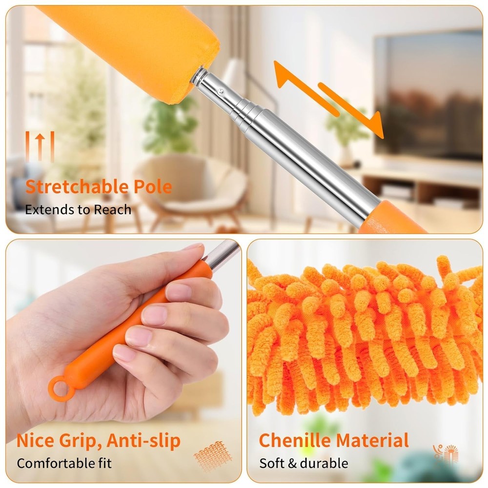 Compact 2-Pack Mini Duster - 360° Rotatable with Telescopic Handle Efficiency