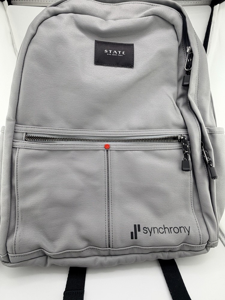State Brand Grey Backpack Medium Sized With Synchrony Logo On Front