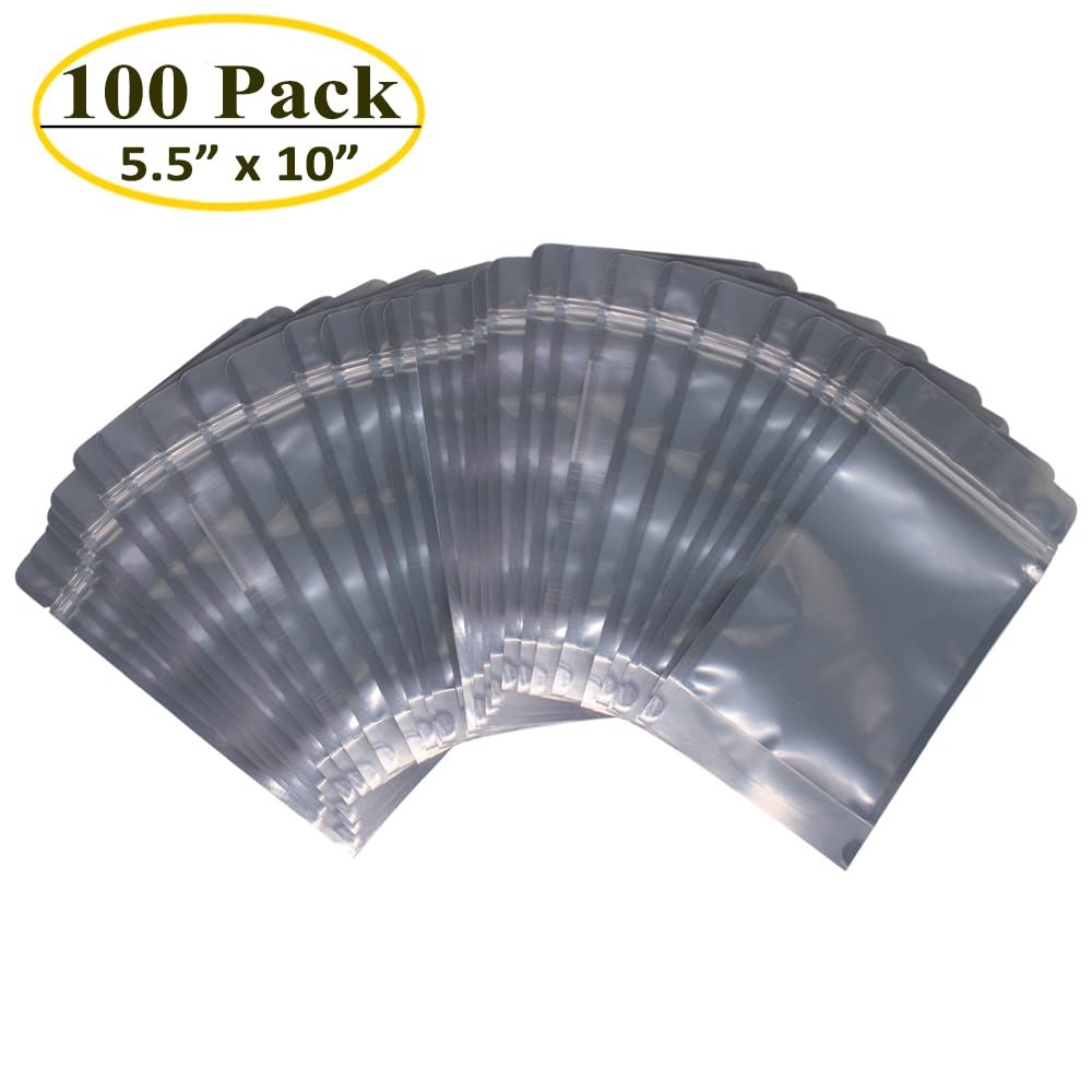 100 Pack 5.5 x 10 Inch Stand Up Pouch Bags Zipper Mylar Bags Clear Front with...