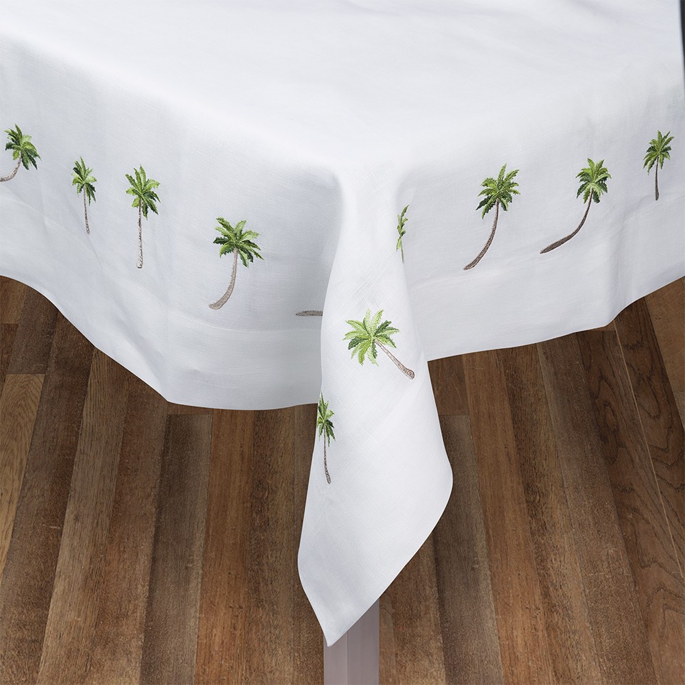 Serenk Palm Tree Linen Tablecloth White 155x250cm
