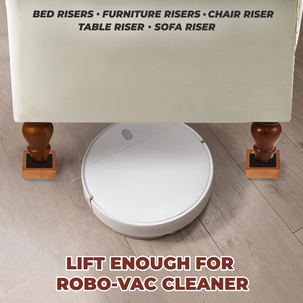 Bed Risers Set of 8 Adjustable 1-4in Solid Wood Non Slip Square