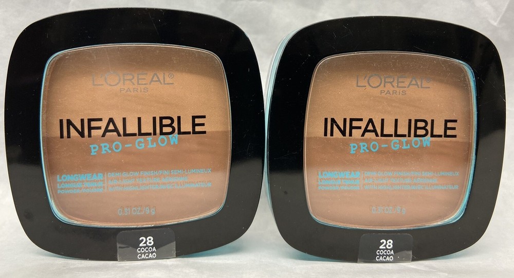 2 loreal infallible pro-glow #28 cocoa 0.31oz ea scuffed exterior