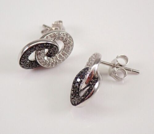 1.21ct Lab Created Black & White Diamond Interlocking Round Earring 925 Silver