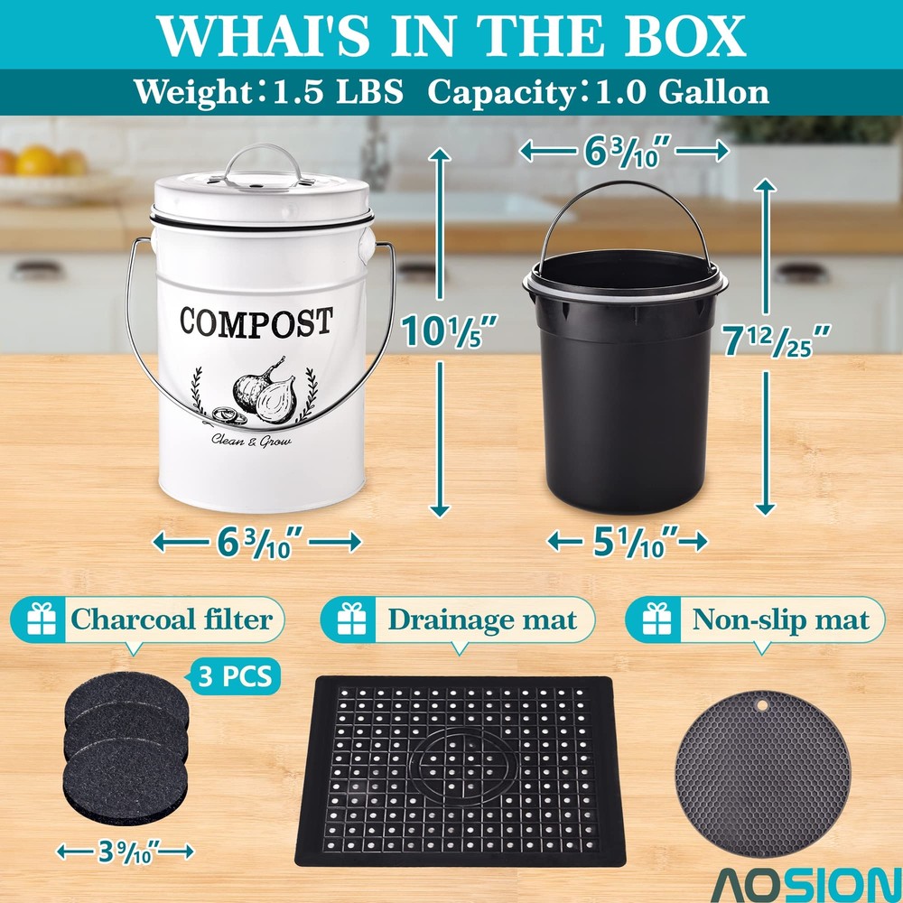 Kitchen Compost Bin Counter1.0 Gallon Indoor Compost Bin With Lidcompost Bucket