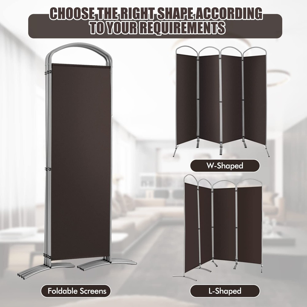 4 Panel Folding Privacy Screen, 6Ft Tall Room Divider, Freestanding Fabric Sc...