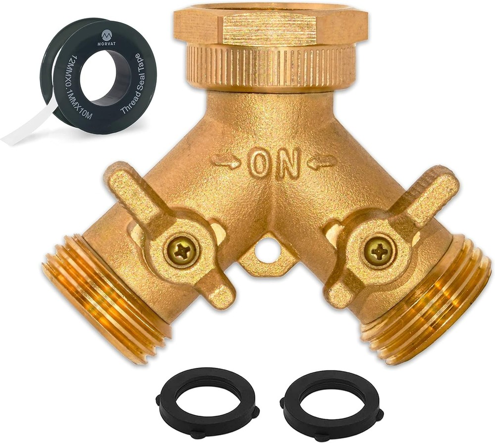 Durable Brass 2-Way Y Splitter Hose Connector for Effortless Water Control