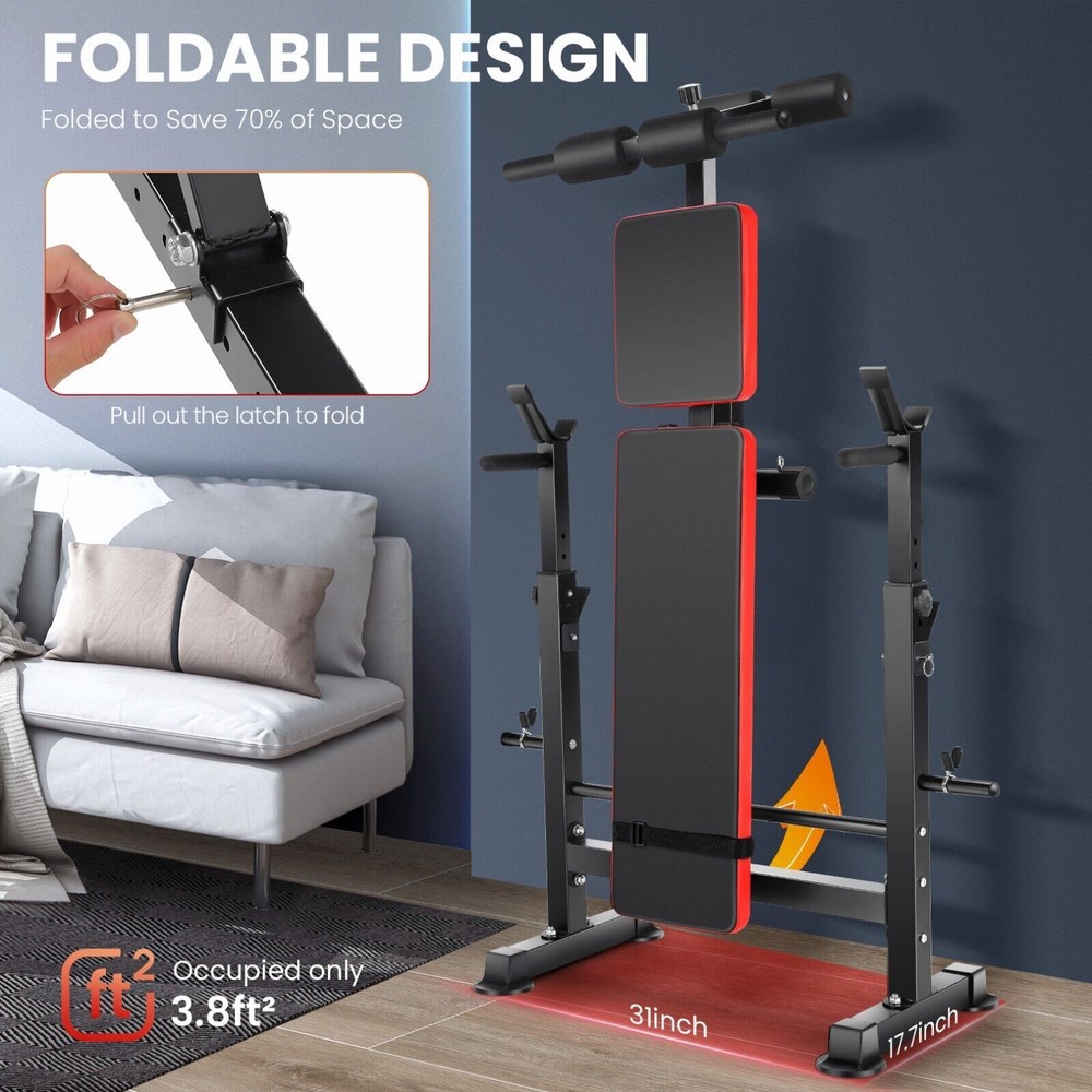600lbs 6 in 1 Weight Bench Set w/Squat Rack, Foldable Adjustable Bench Press Set