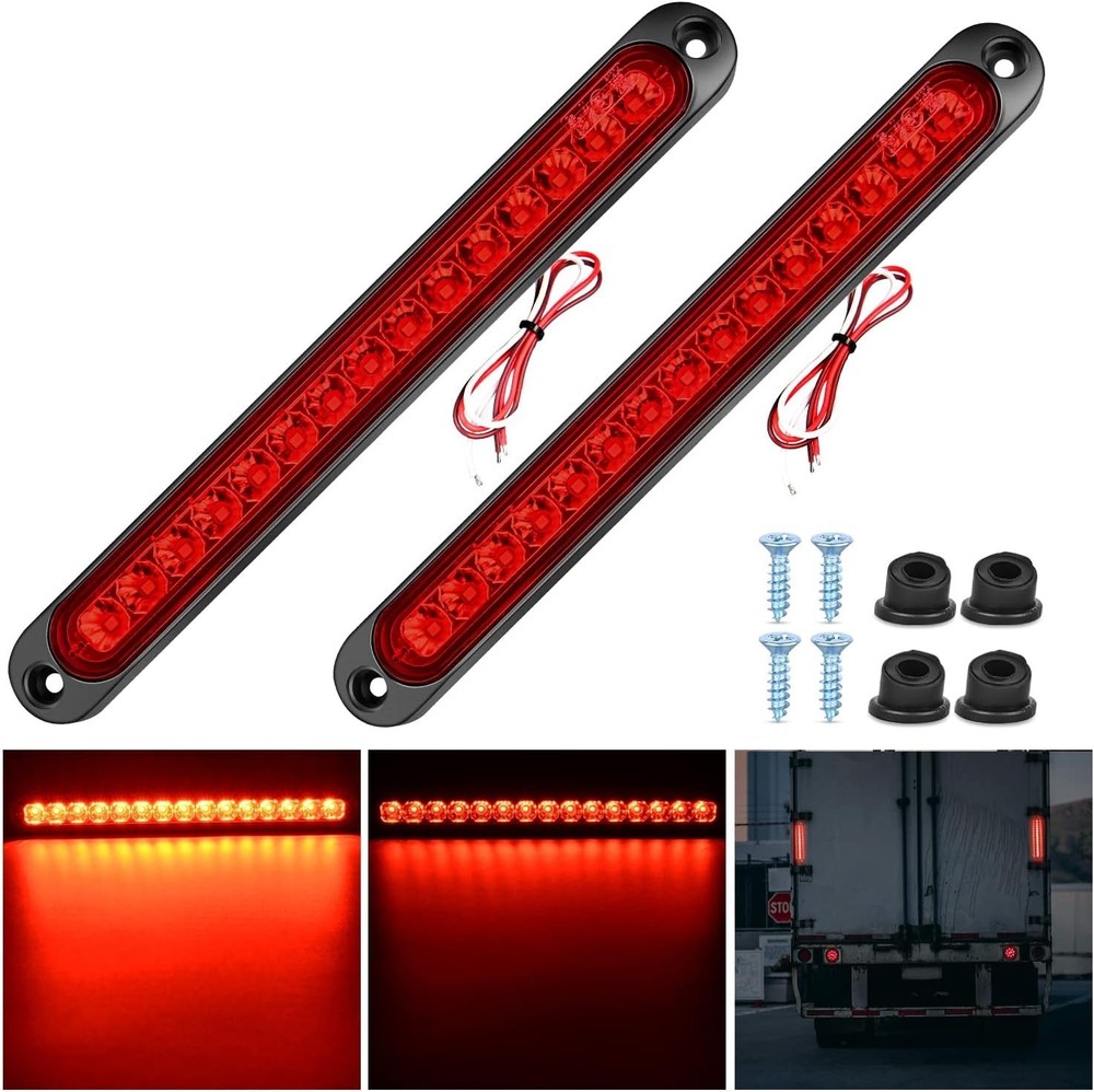 Durable 2PC 10” 15 LED Red Trailer Light Bars - Easy Installation & Shockproof