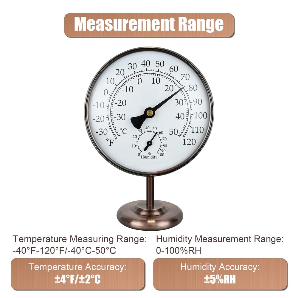 4’’ Outdoor Thermometer Hygrometer - Solid Brass Analog Temperature 4 in