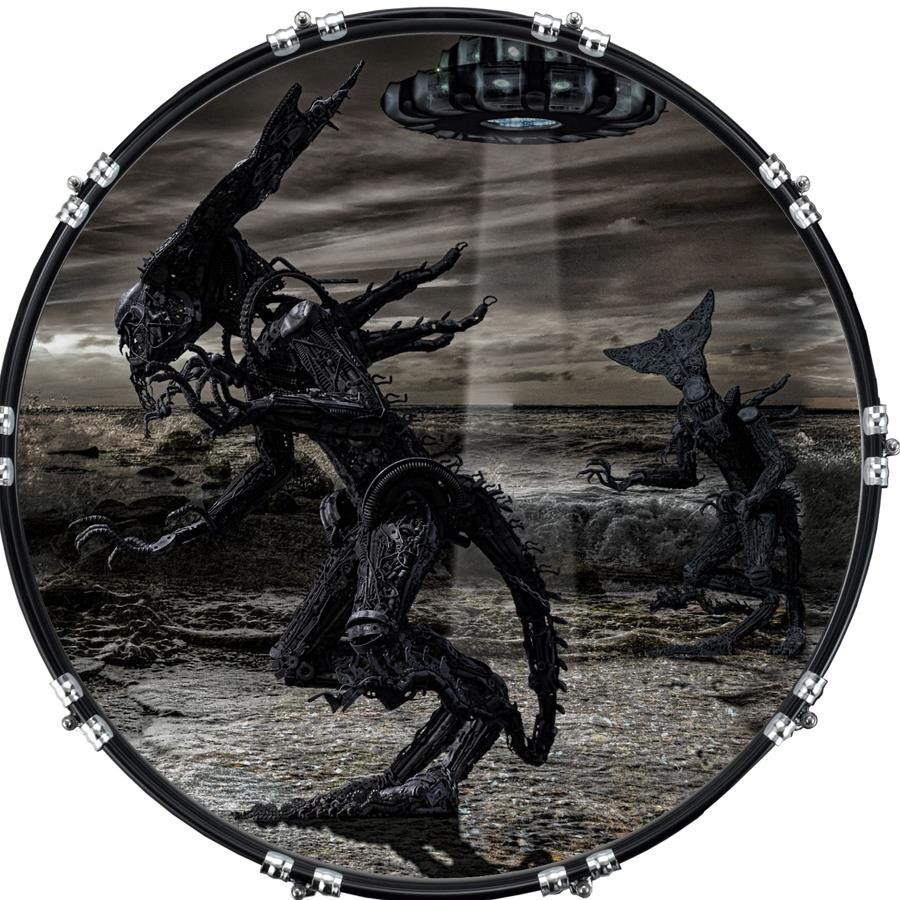 20" Custom Bass Kick Drum Front Head Graphic Graphical Beach Invaders