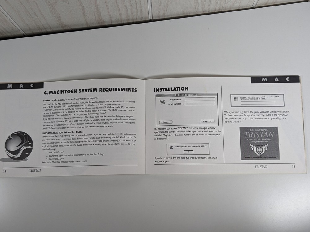 Solid State VideoGame Pinball Tristan (Amtex 1991) Manual & 2 Quick Start Sheets