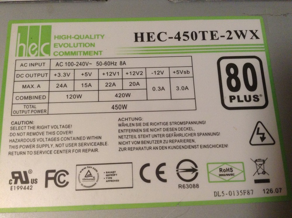 HEC HEC-450TE-2WX Power Supply