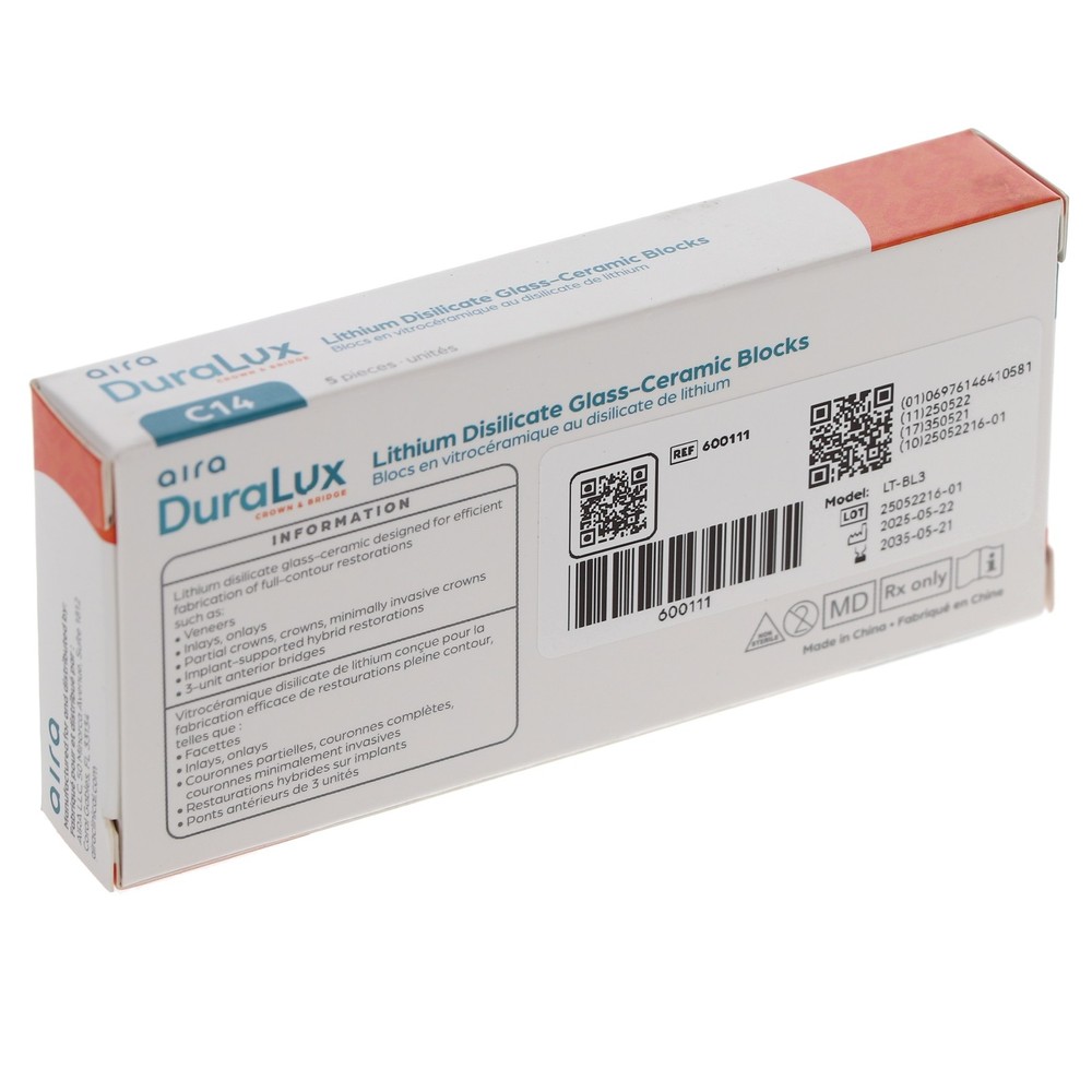 Aira 600111 DuraLux IPS e.max Type Blocks CAD inLab LT BL3 C14 5/Pk