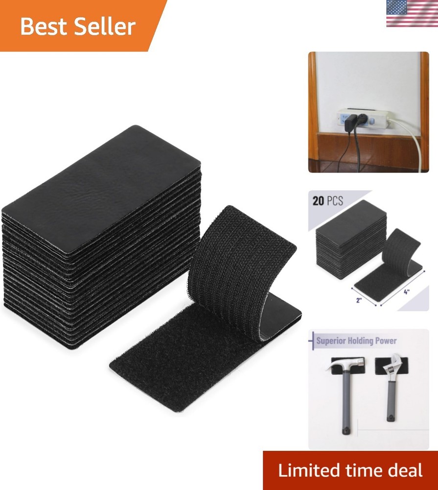 Versatile 20-Piece 4" x 2" Hook & Loop Strips - Durable Adhesive for Home Use