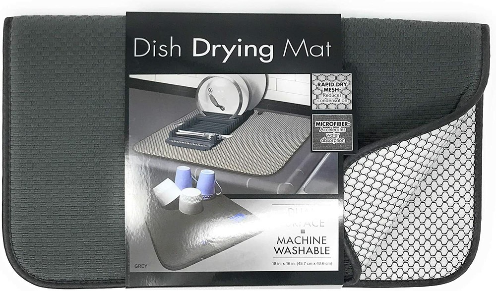 FinnTM Dual Sided Grey 18" x 16" Microfiber Absorbent Kitchen Dish Drying Mat