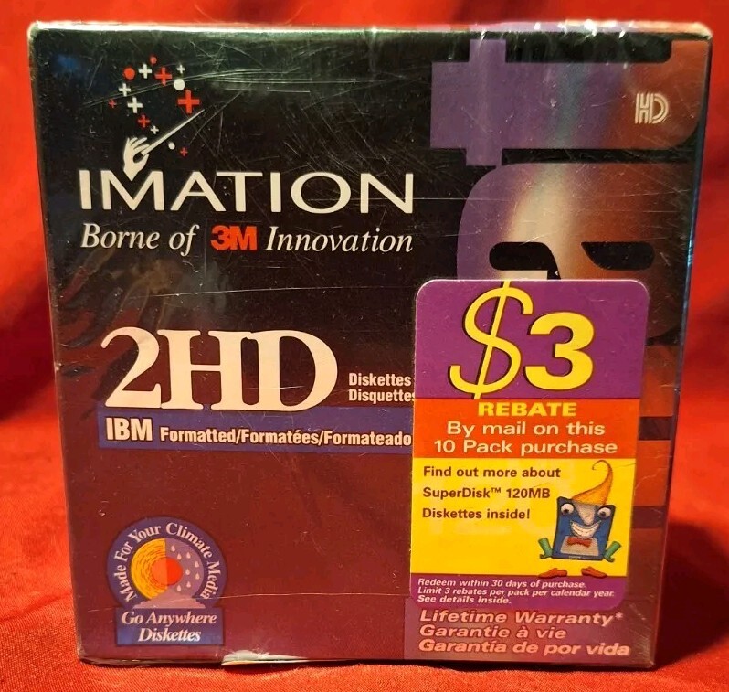 Imation 3.5" 2HD IBM Formatted 1.44MB 10 Pack - Floppy Disk - New Sealed!