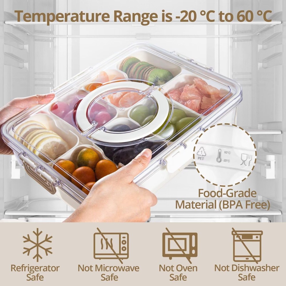 Zaboro 4 Packs Snackle Box Container with 8 Compartments, Clear Divided Serving
