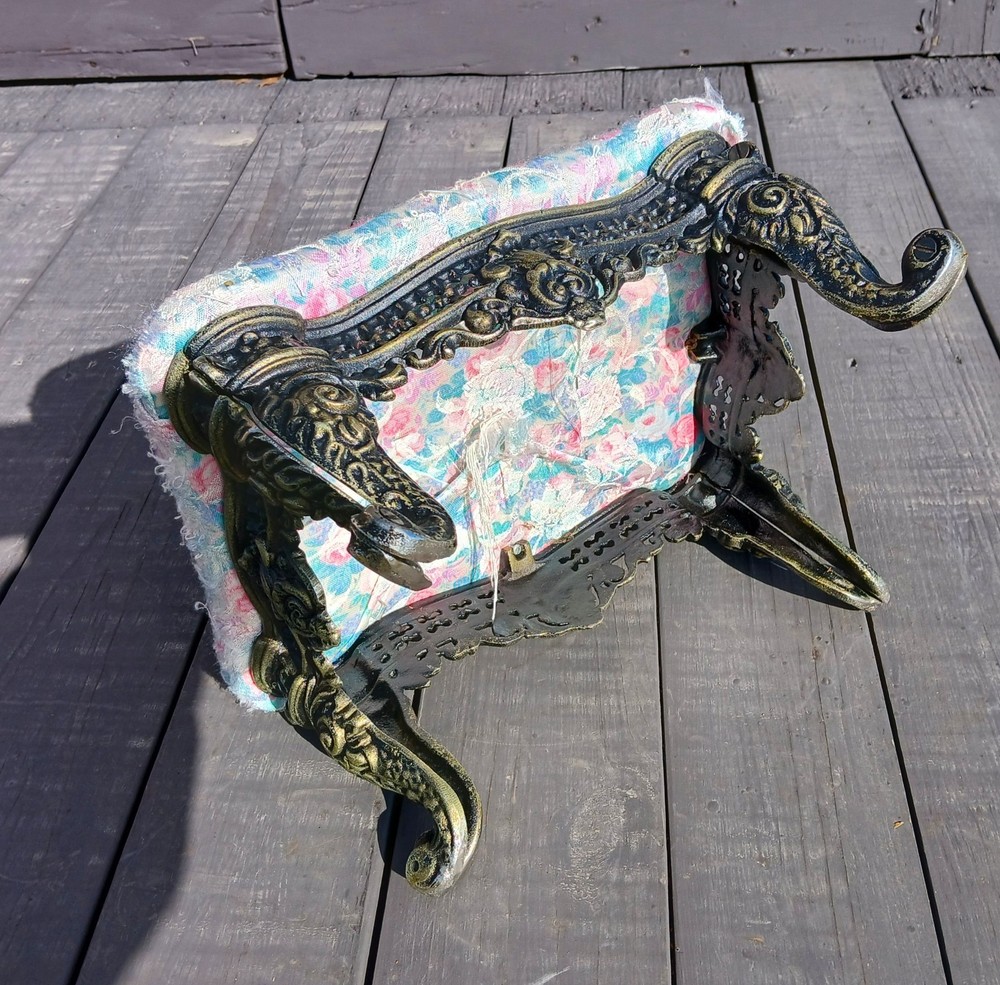 Vintage Upholstered Victorian Foot Stool with Cast Iron Base