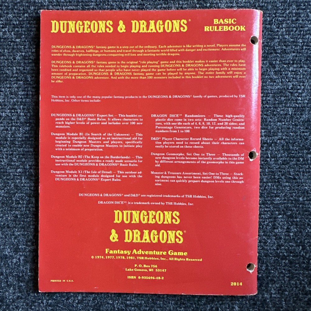 Dungeons and Dragons D&D Basic Set BOXED Including Original Dice Vintage TSR 🟡