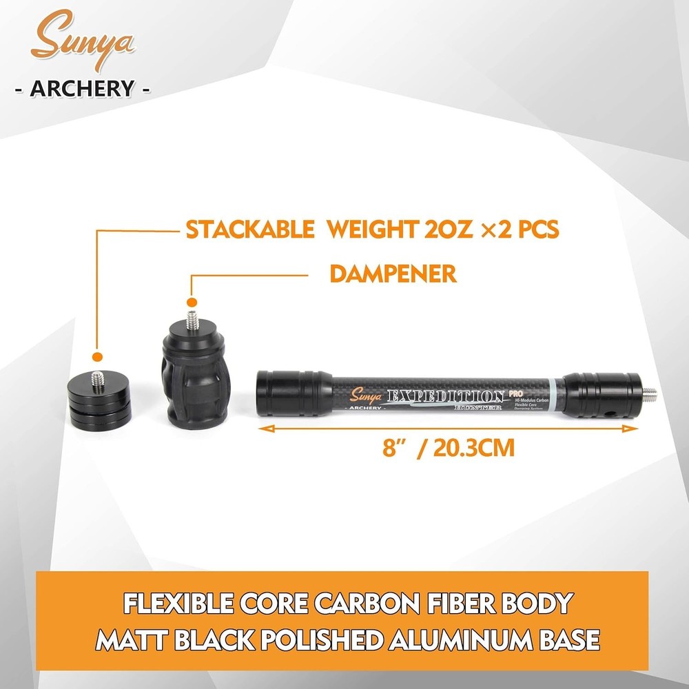 Archery Bow Stabilizer for Compound Bow, Carbon Fiber Body Flexible Core, Dam...