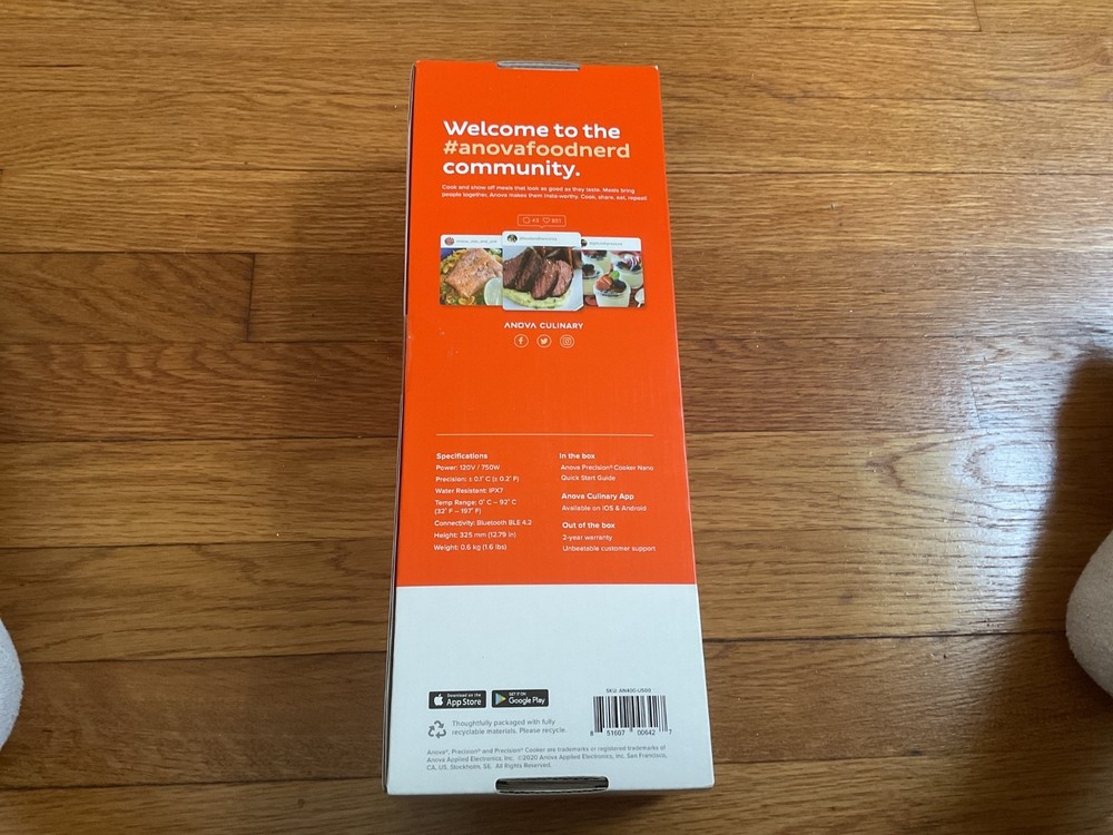 ANOVA Precision Cooker NANO Bluetooth enabled 750 watt N. I. B. Pristine New ⭐️⭐