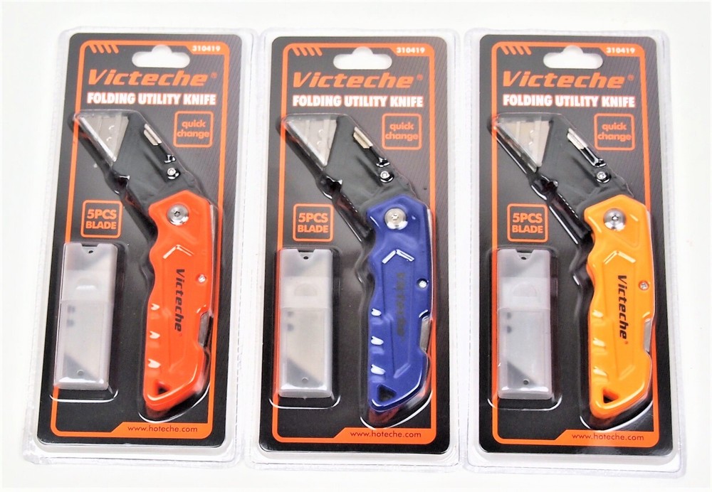12PC Folding Lock-back Utility Knife With 72 Blades 3 Colors