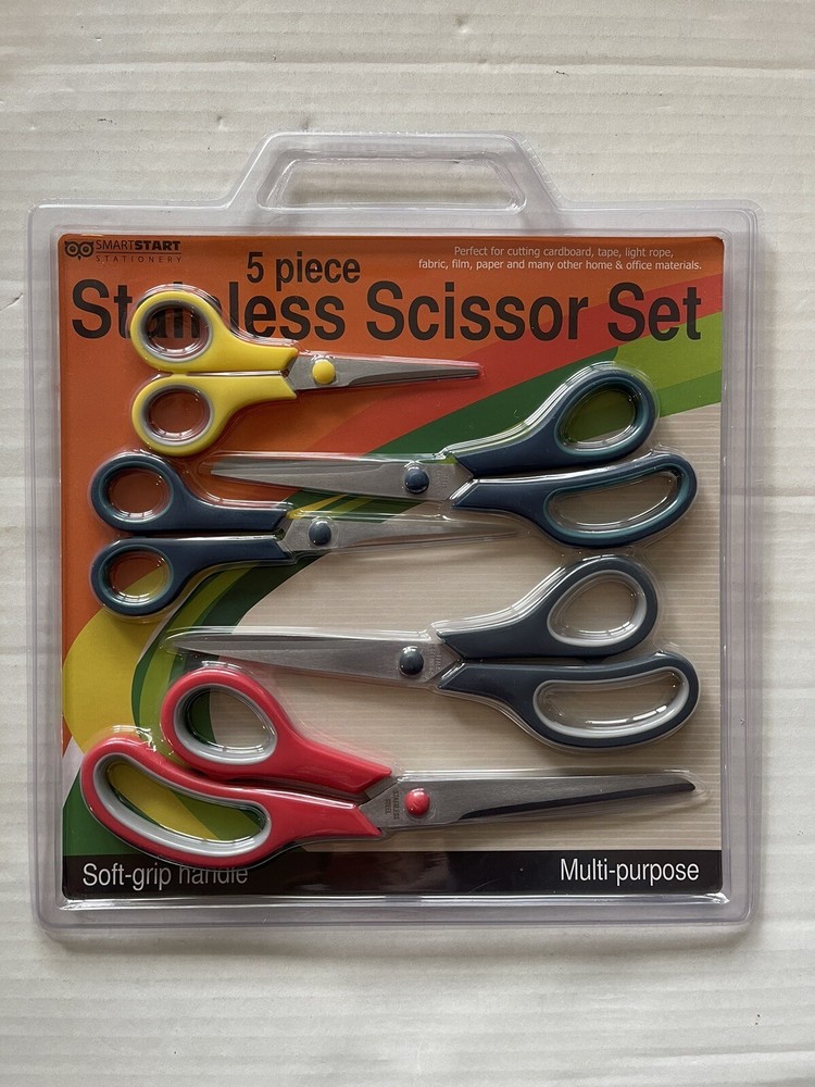 5 Piece Scissors Set Assorted Colors School Office Use Sold Wholesale per Pack