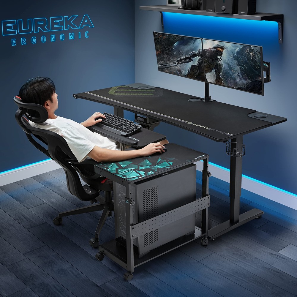 EUREKA ERGONOMIC Height Adjustable Computer Tower Stand, 2-Tier ATX-Case CPU ...