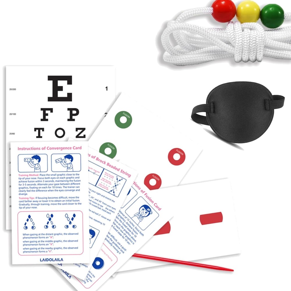 7.5 ft Vision Convergence Beads Training Kit – Snellen Eye Chart, Eye Patch &...