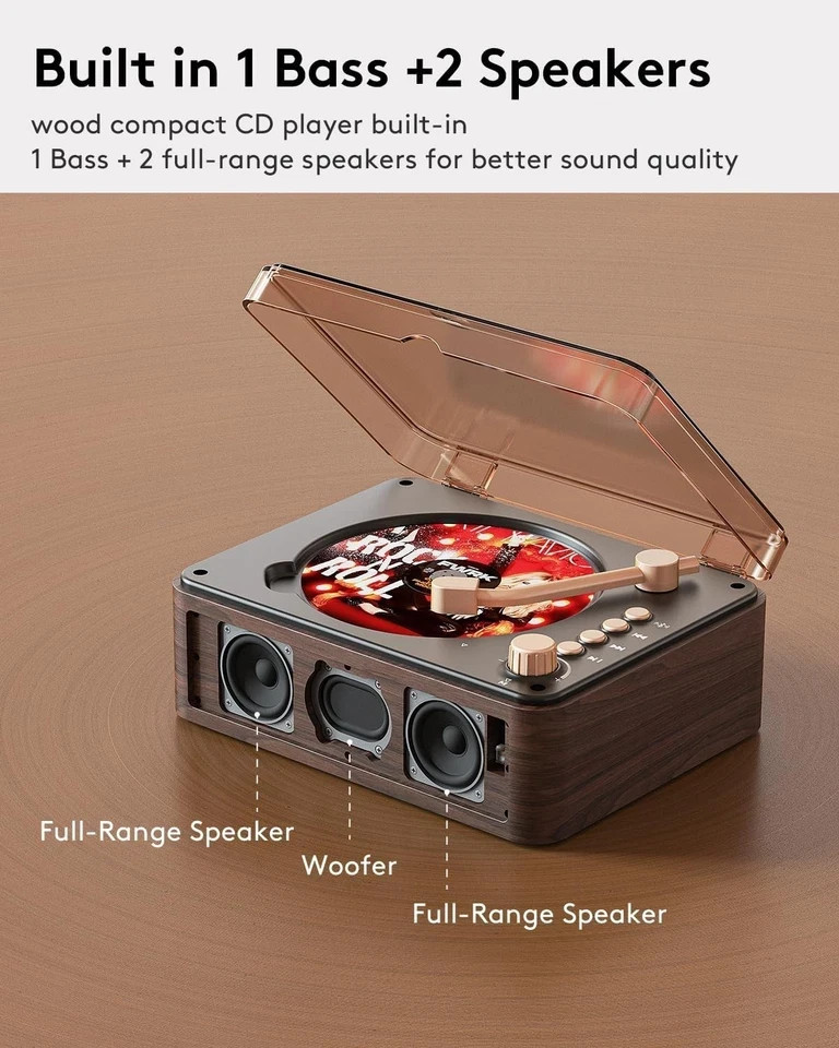 CD Player with Speakers Bluetooth Nostalgic Retro Portable CD Players for Home W
