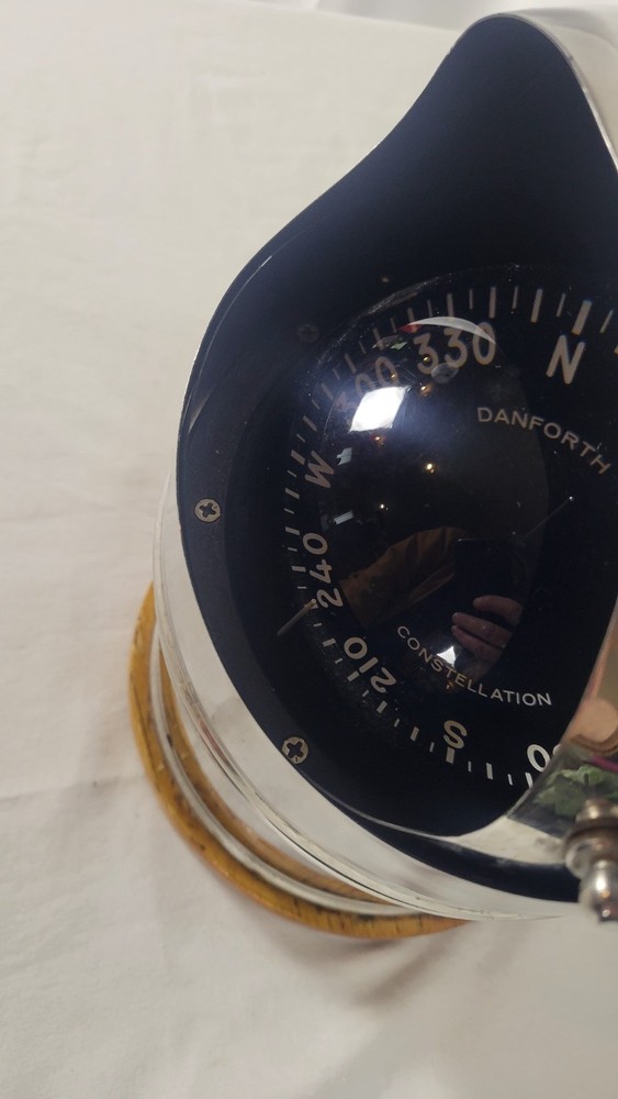 Vintage Danforth Constellation Stainless Steel Marine Compass 8" Base