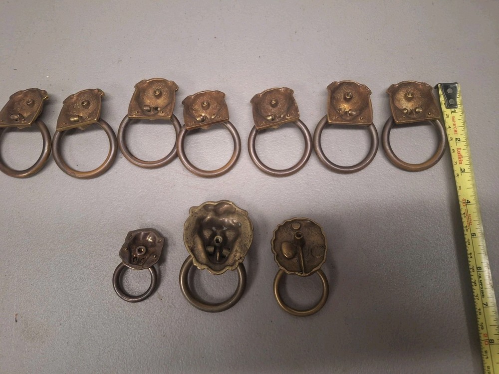 Vintage 9 Lion Head 1 Gorilla Solid Brass Pulls Cabinet Ornate NOS Please Read