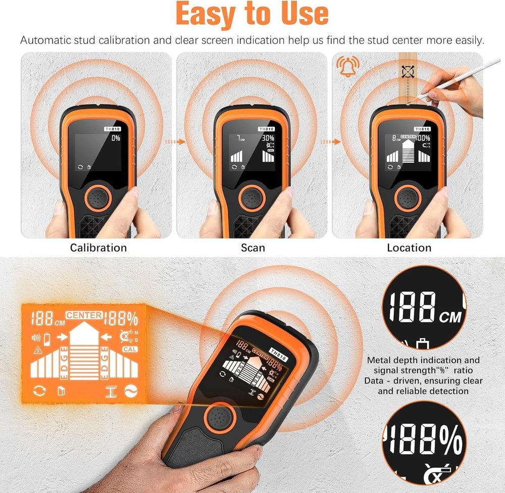 Charcoal Precision Stud Locator – 6 in 1 Multifunction upgraded Automatic detect