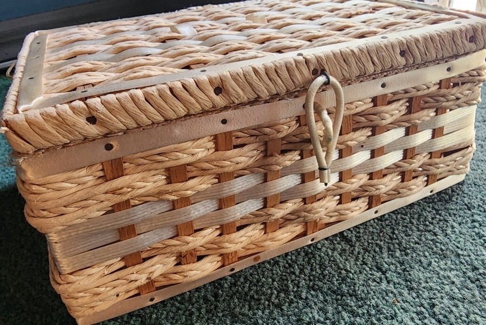 vintage wicker sewing kit box